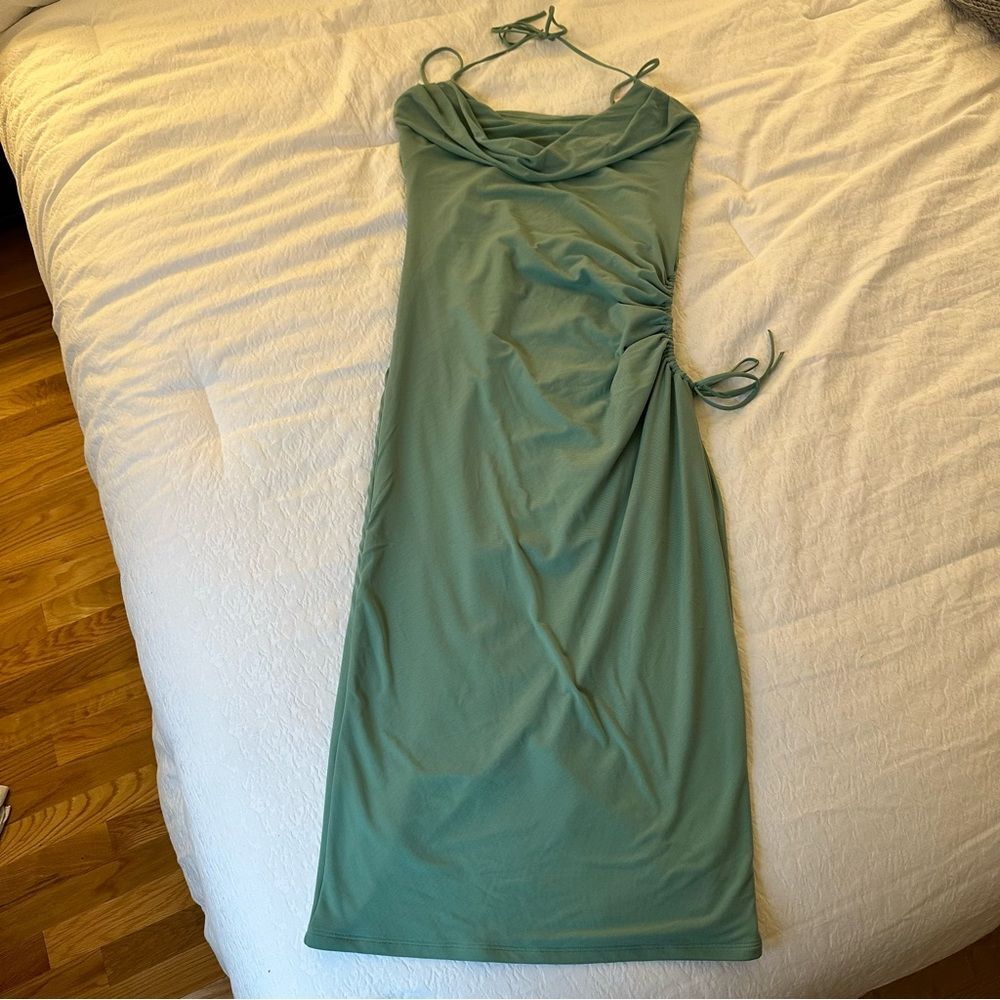 Oh Polly Sage Green Cutout Midi Dress Fairy Mermaid Bodycon NWT Size 10